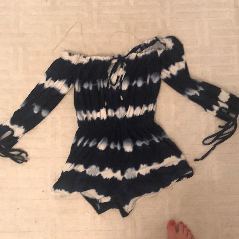 Blue tie dye off the shoulder romper